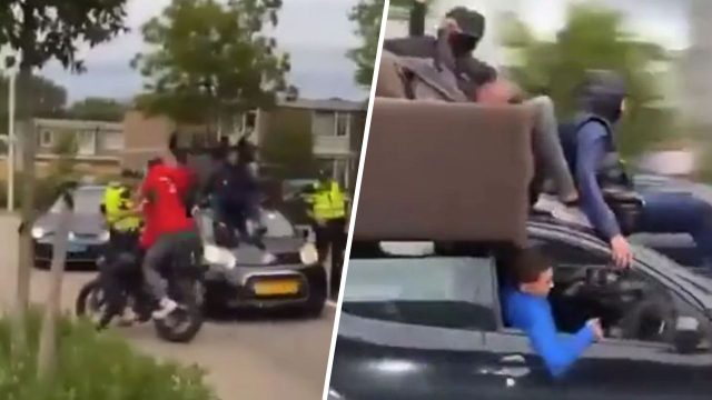 Politie verduidelijkt situatie met bank op autodak in Utrecht