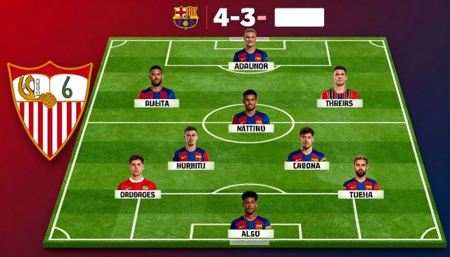 Sevilla en Barcelona stellen op met 4-3-3 formatie