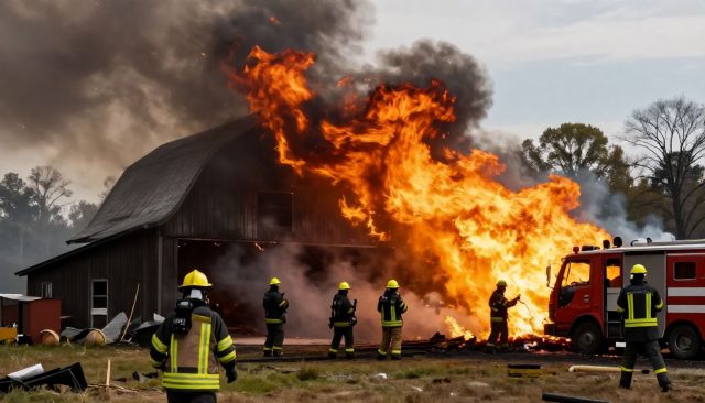 Brandweerdiensten blussen grote schuurbrand bij Rockanje na 12 uur bestrijden