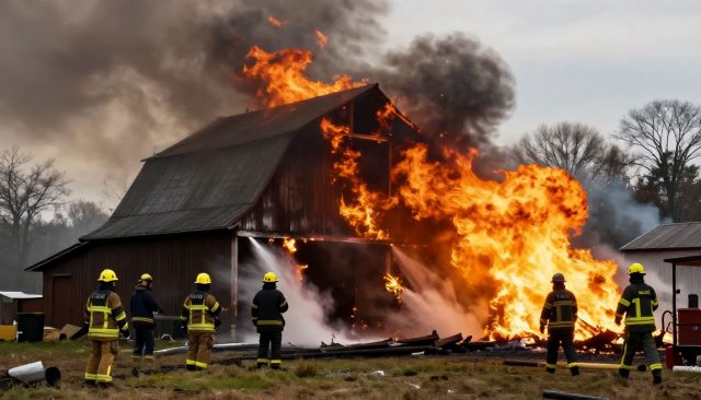 Brandweer blust 12 uur lang bij grote schuurbrand in Vroomshoop